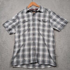 North Face Shirt Mens Medium Gray Blue Plaid Button Down Short Sleeve Outdoor